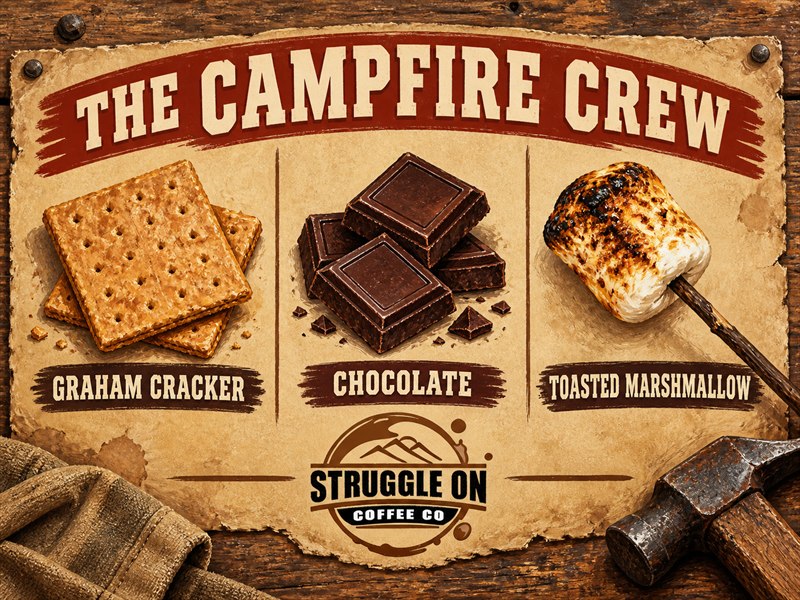Toasted Campfire flavor notes illustrated as graham cracker, chocolate and toasted marshmallow.